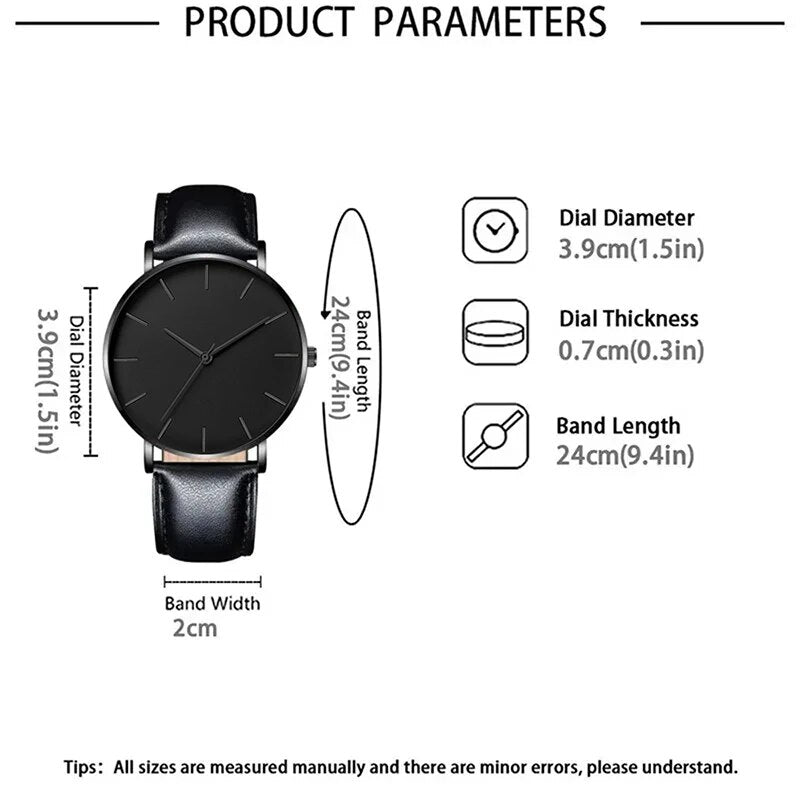 Fashion Mens Quartz Wristwatch, Luxury Leather Bracelet, Casual Business Watch