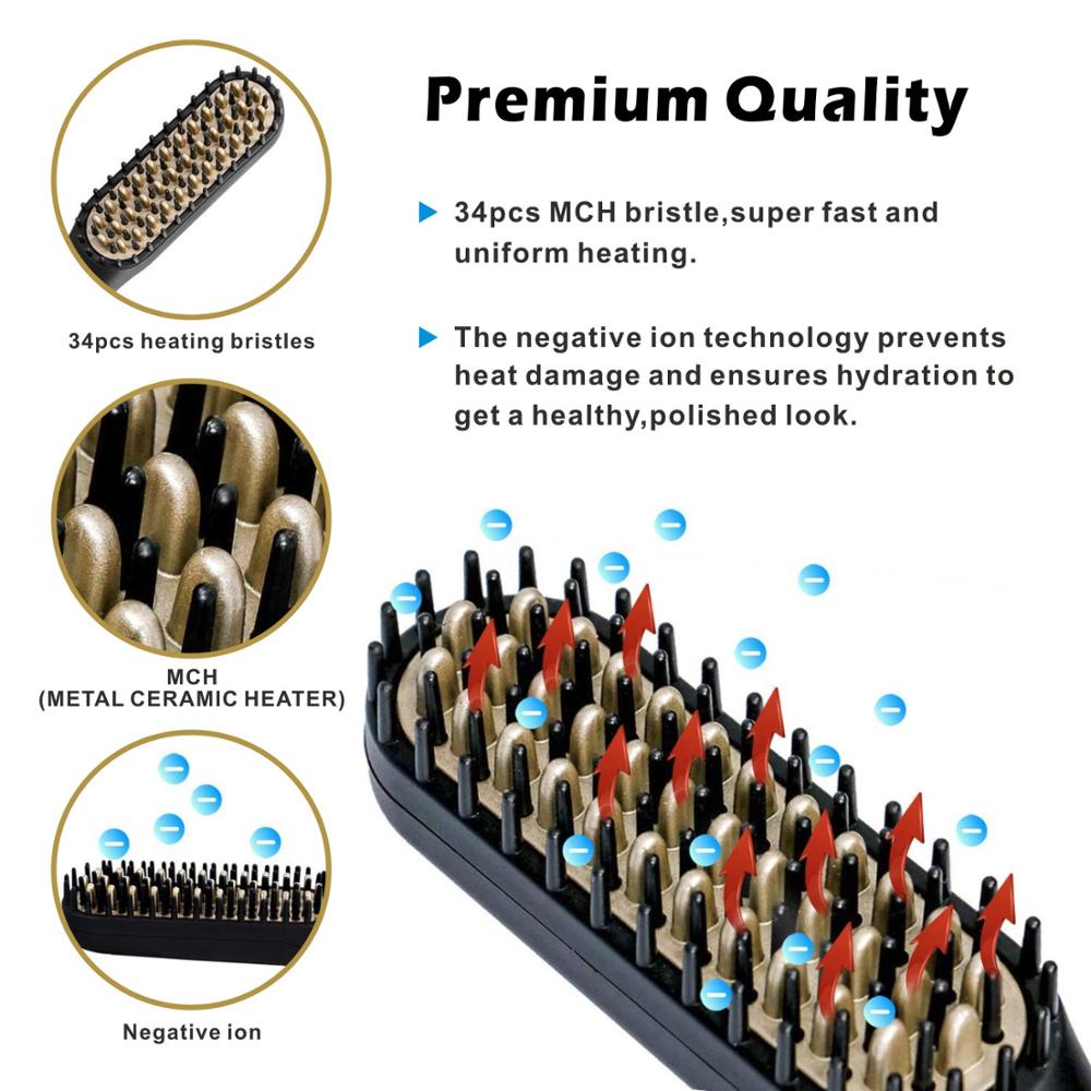 Professional Hair Straightener Comb Brush, Beard Hair Straightening Comb, Fast Heating Multifunctional Hair Curler Style