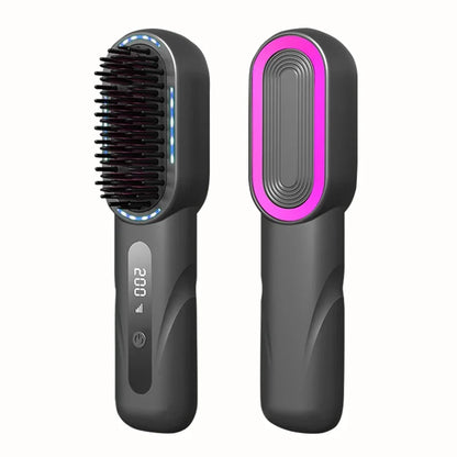 Wireless Hair Comb Heating Brush, Negative Ion Straight Curling Hair Care Rechargeable Anti-Scalding Electric Straighte