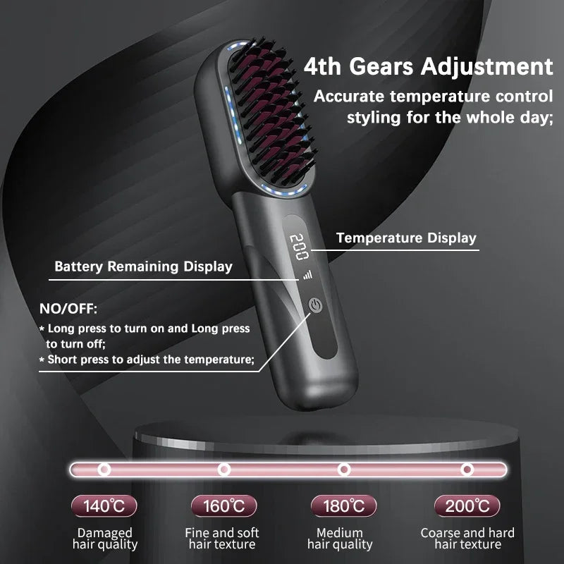Wireless Hair Comb Heating Brush Negative Ion Straight Curling Hair Care Rechargeable AntiScalding  1
