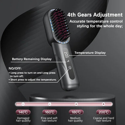 Wireless Hair Comb Heating Brush Negative Ion Straight Curling Hair Care Rechargeable AntiScalding  1
