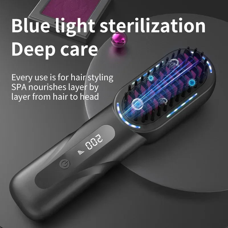Wireless Hair Comb Heating Brush Negative Ion Straight Curling Hair Care Rechargeable AntiScalding  2
