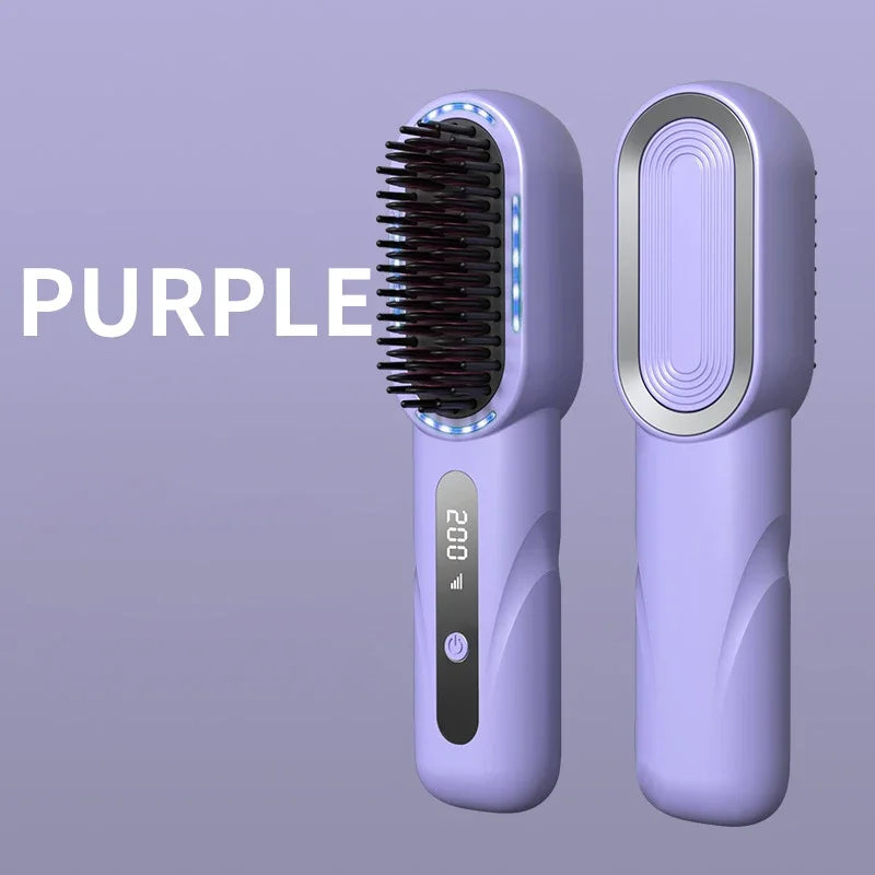 Wireless Hair Comb Heating Brush Negative Ion Straight Curling Hair Care Rechargeable AntiScalding  7