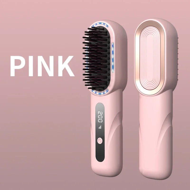 Wireless Hair Comb Heating Brush Negative Ion Straight Curling Hair Care Rechargeable AntiScalding  8