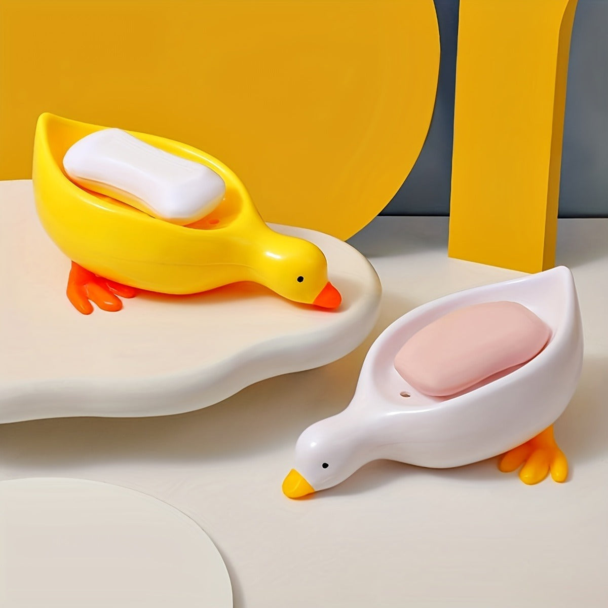 Plastic Drain Tray Cute Duck Shaped Soap Dish Multifunctional Storage Rack Self Draining Holder Bat 1