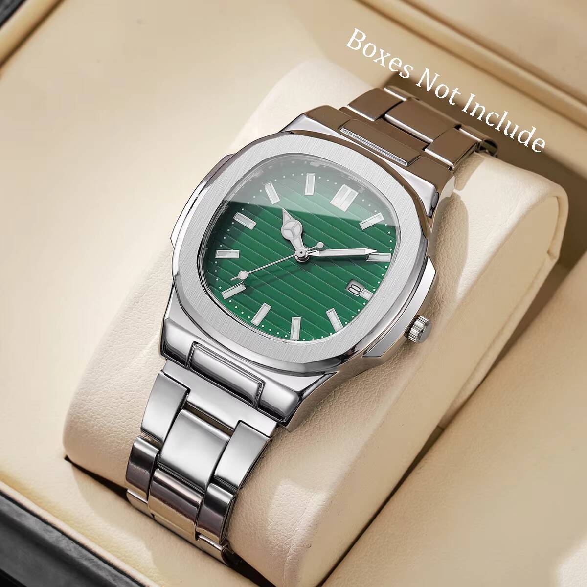 Luxury Men Watches Business Quartz Watch Square Dial Stainless Steel Strap Calendar Mens Clock With 4