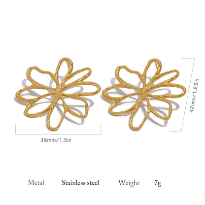 Gold Plated Hollow Flower Earrings, Stainless Steel, Delicate Timeless Jewelry for Daily Wear