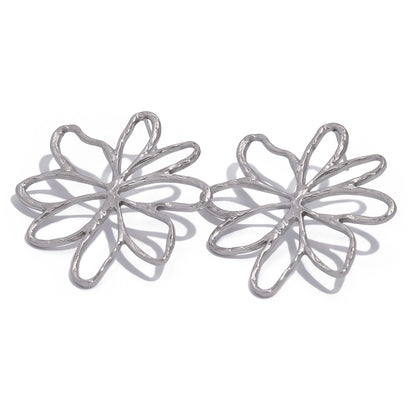 Gold Plated Hollow Flower Earrings, Stainless Steel, Delicate Timeless Jewelry for Daily Wear