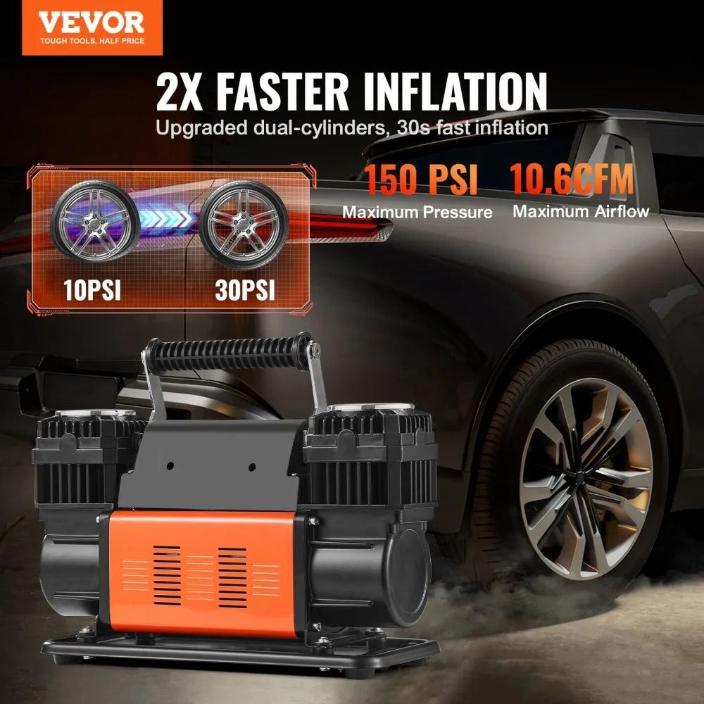Dual Cylinder Portable Tire Inflator PSI Offroad Air Pump CFM Heavy Duty Air Compressor 3