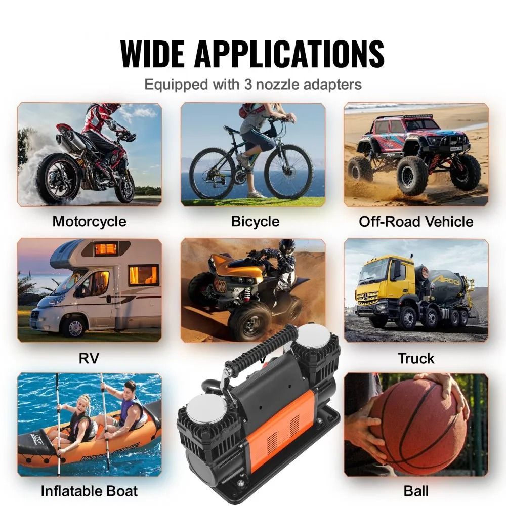 Dual Cylinder Portable Tire Inflator PSI Offroad Air Pump CFM Heavy Duty Air Compressor 6