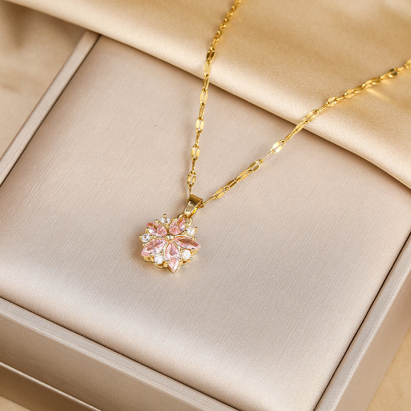 Pink Romantic Cute Necklace, Stainless Steel Pendant, For Women Korean Fashion, Sexy Clavicle Chain Jewelry Gift