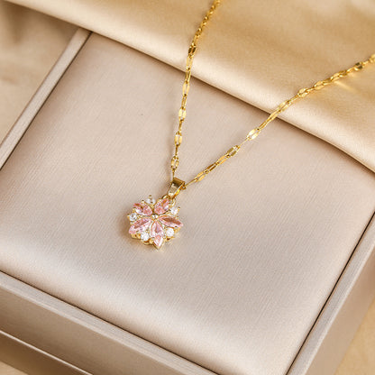 Pink Romantic Cute Necklace, Stainless Steel Pendant, For Women Korean Fashion, Sexy Clavicle Chain Jewelry Gift