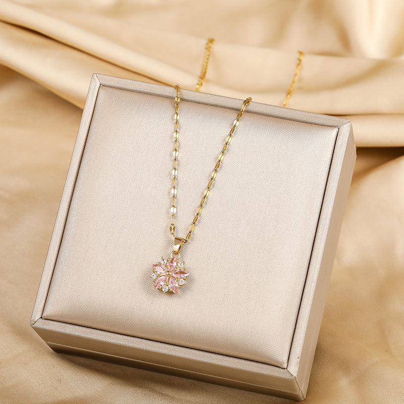 Pink Romantic Cute Necklace Stainless Steel Pendant For Women Korean Fashion Sexy Clavicle Chain Je 2