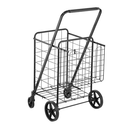 Heavy Duty Folding Shopping Cart Large Capacity Jumbo Grocery Cart With Dual Baskets 360 Swivel Whe 8
