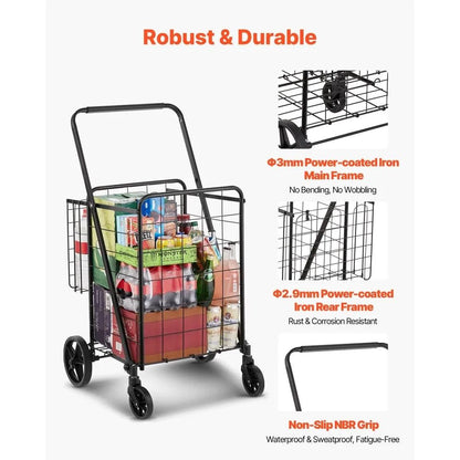 Heavy Duty Folding Shopping Cart Large Capacity Jumbo Grocery Cart With Dual Baskets 360 Swivel Whe 6