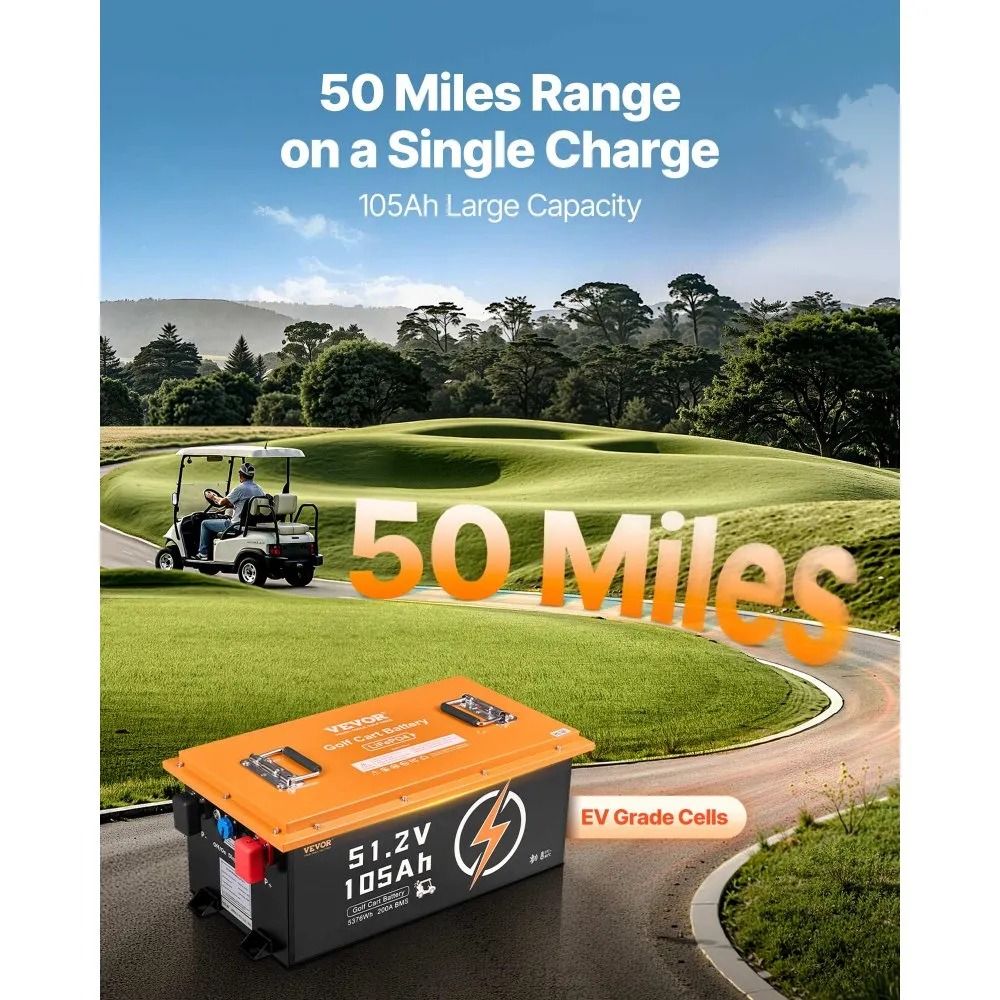 Golf Cart Battery With BMS LiFePO4 Battery Fast Charger Touch Monitor And App Control Plus Cycle 5