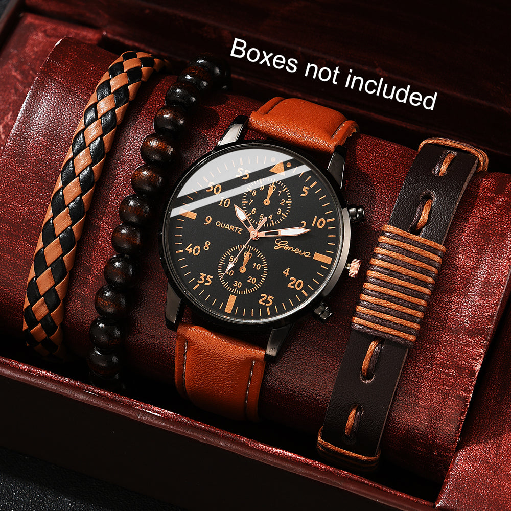 Luxury Hip Hop Mens Watch Sport Wristwatch Fashion Male Clock Bracelet Set 5