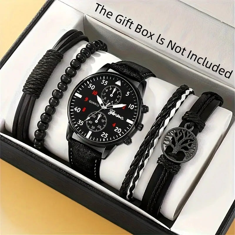 Luxury Hip Hop Mens Watch Sport Wristwatch Fashion Male Clock Bracelet Set 6