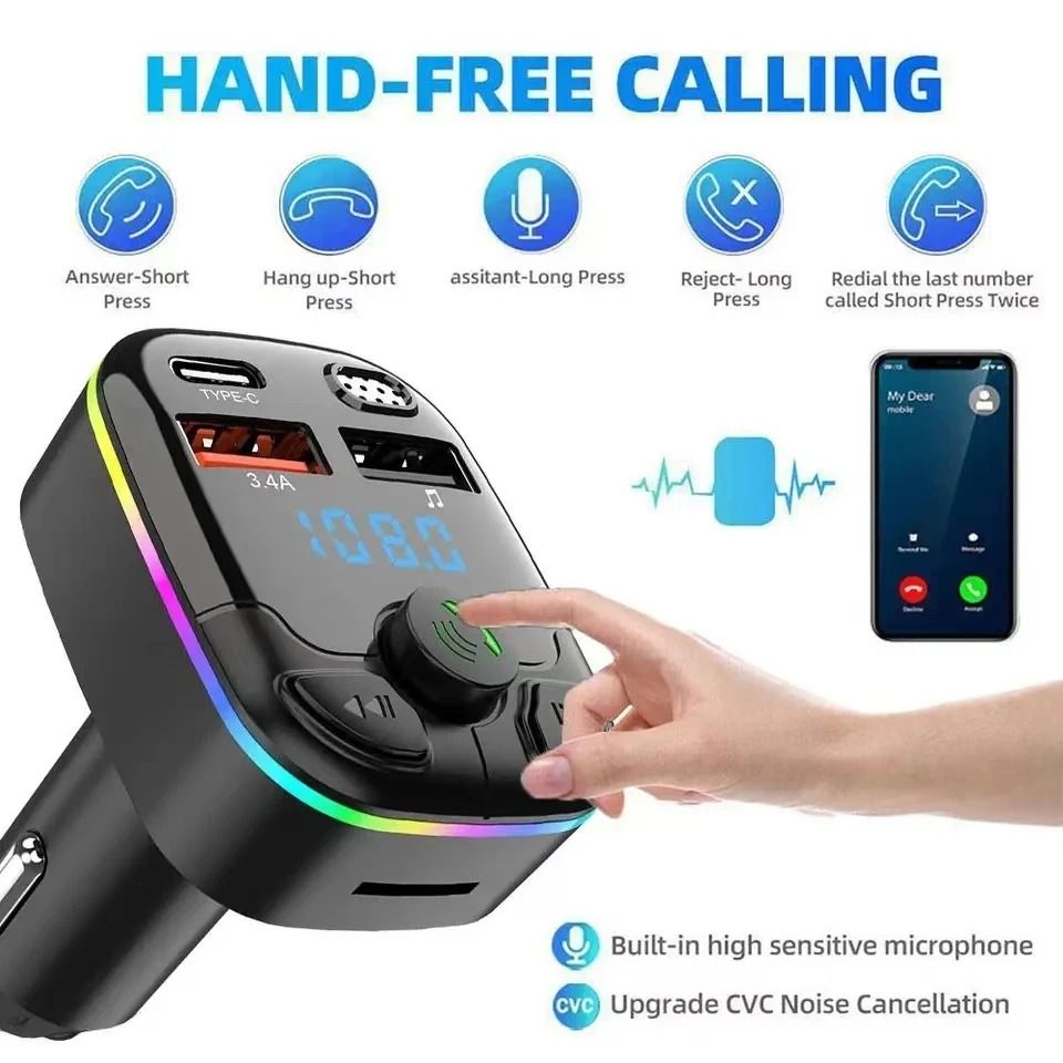 Car Bluetooth Five Point Zero FM Transmitter With Dual USB Type C And Ambient Light 1