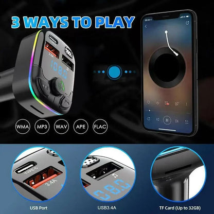 Car Bluetooth Five Point Zero FM Transmitter With Dual USB Type C And Ambient Light 3