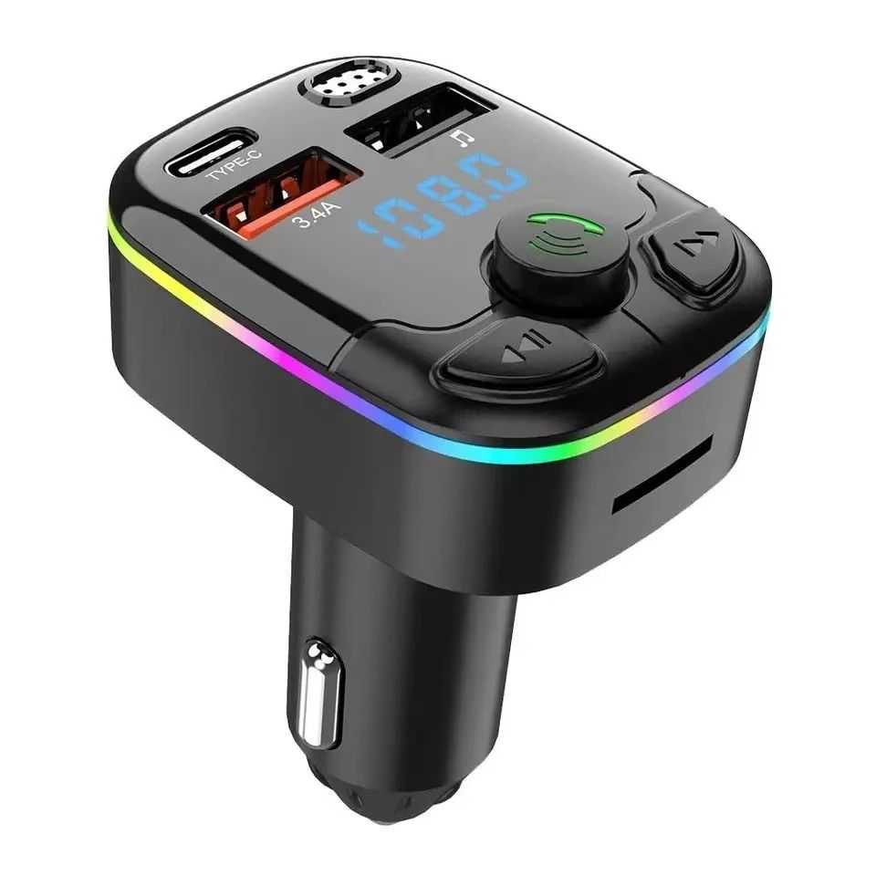 Car Bluetooth Five Point Zero FM Transmitter With Dual USB Type C And Ambient Light 5