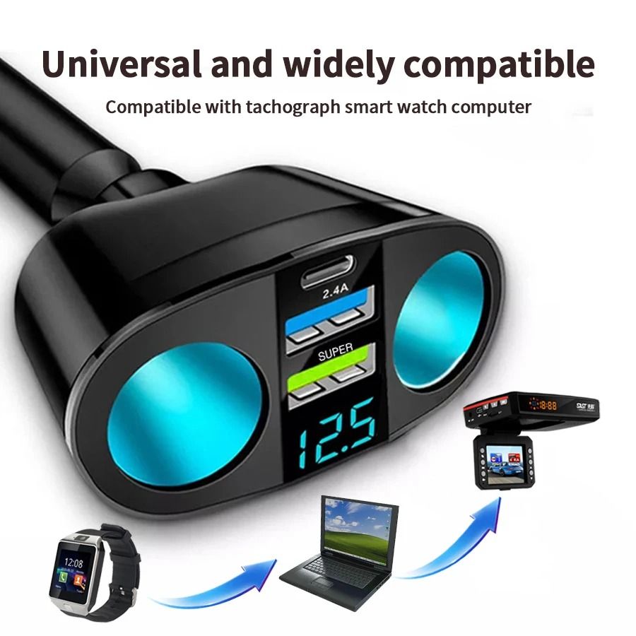 DualPort Car Charger Adapter With Digital Display For Multiple Devices 3