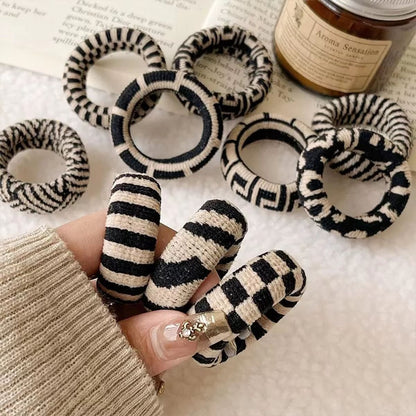 Checkered Comfort Stretch Hair Rings  Versatile Black  White Pack 1