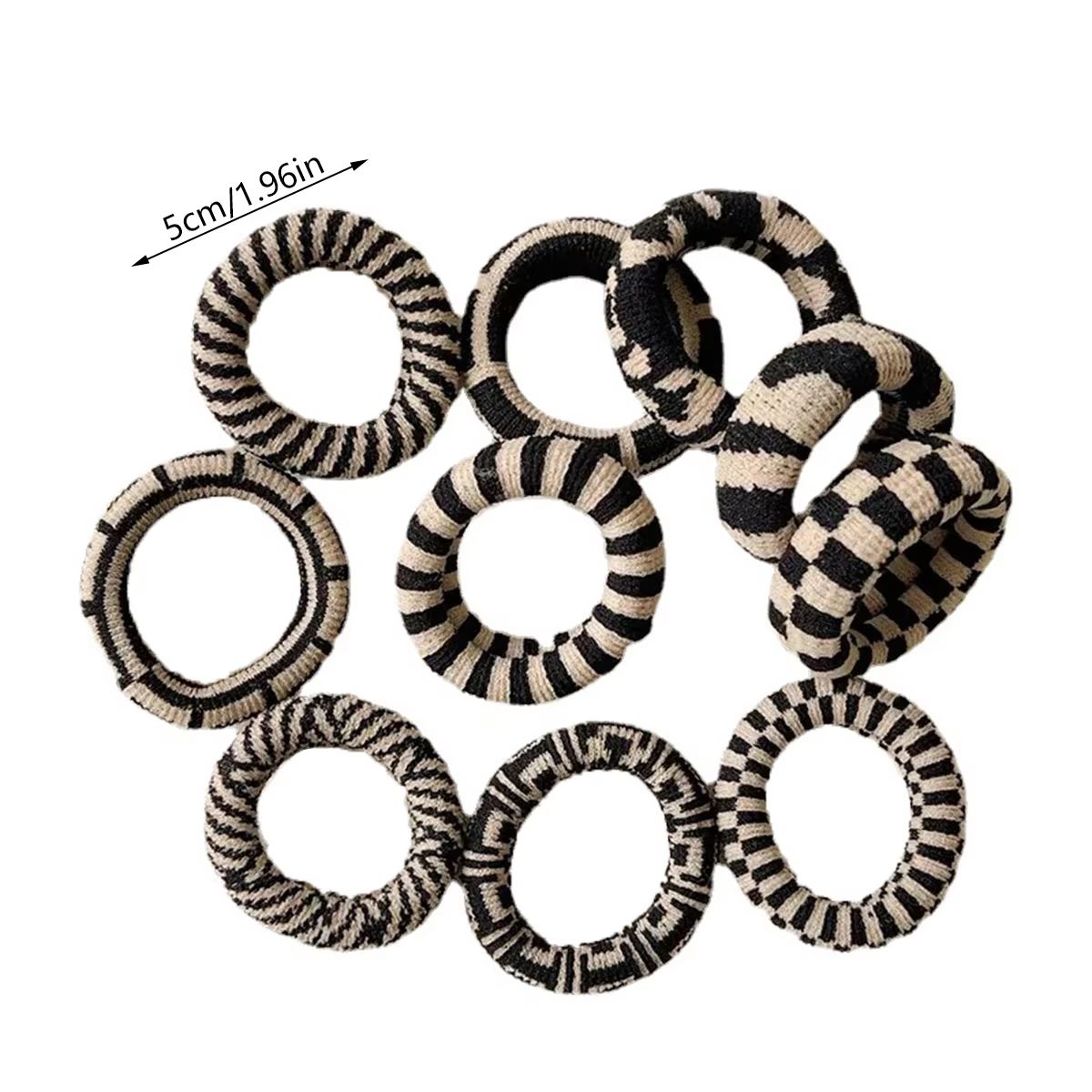 Checkered Comfort Stretch Hair Rings  Versatile Black  White Pack 3