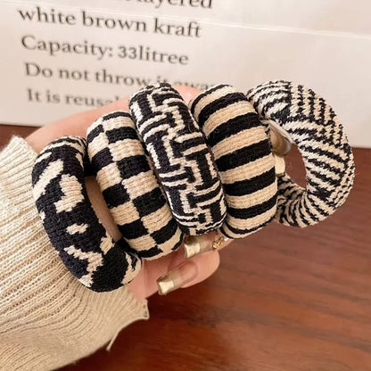 Checkered Comfort Stretch Hair Rings  Versatile Black  White Pack 5