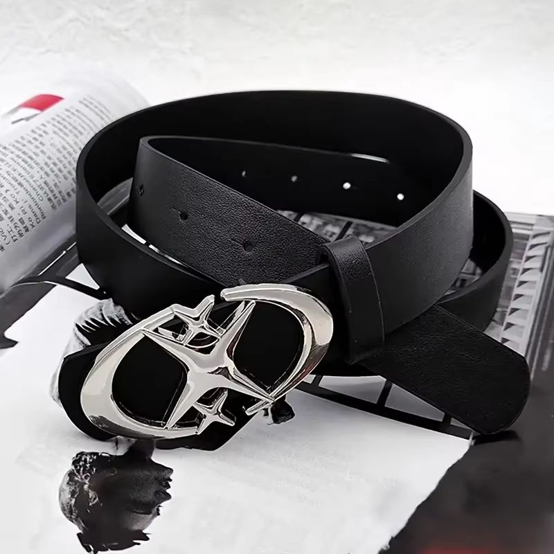 ClassicOval Cross MetalBuckle Unisex Belt  Durable Simple Style 1