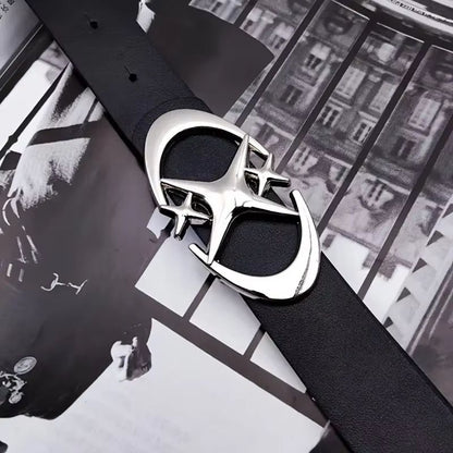 ClassicOval Cross MetalBuckle Unisex Belt  Durable Simple Style 2