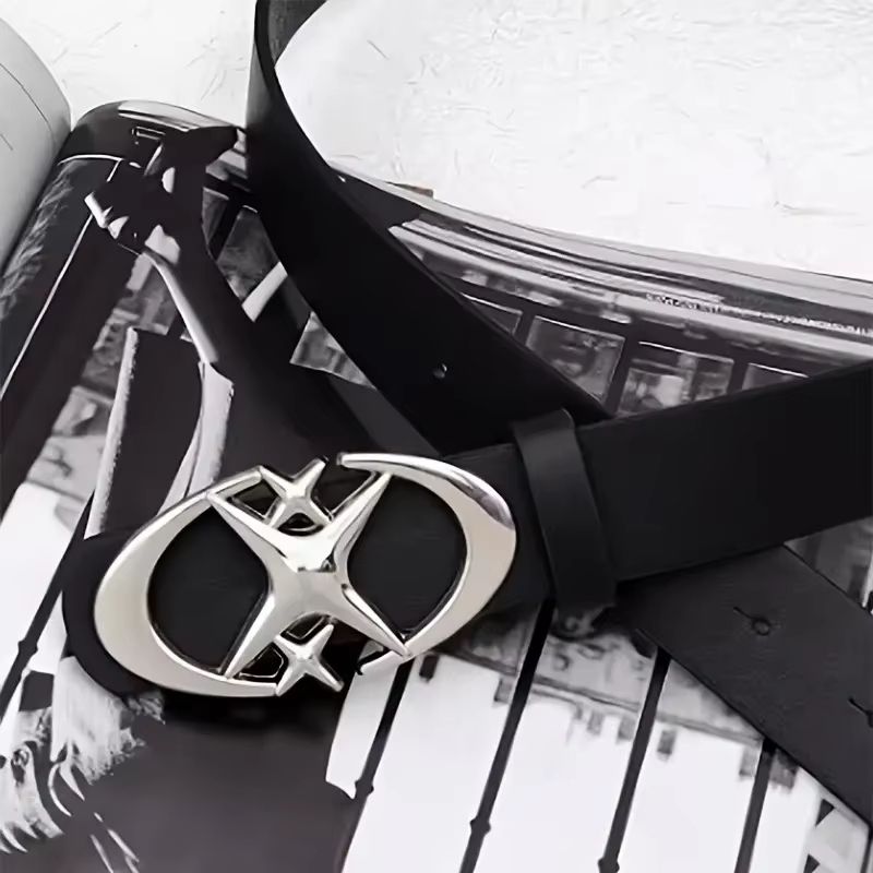 ClassicOval Cross MetalBuckle Unisex Belt  Durable Simple Style 3