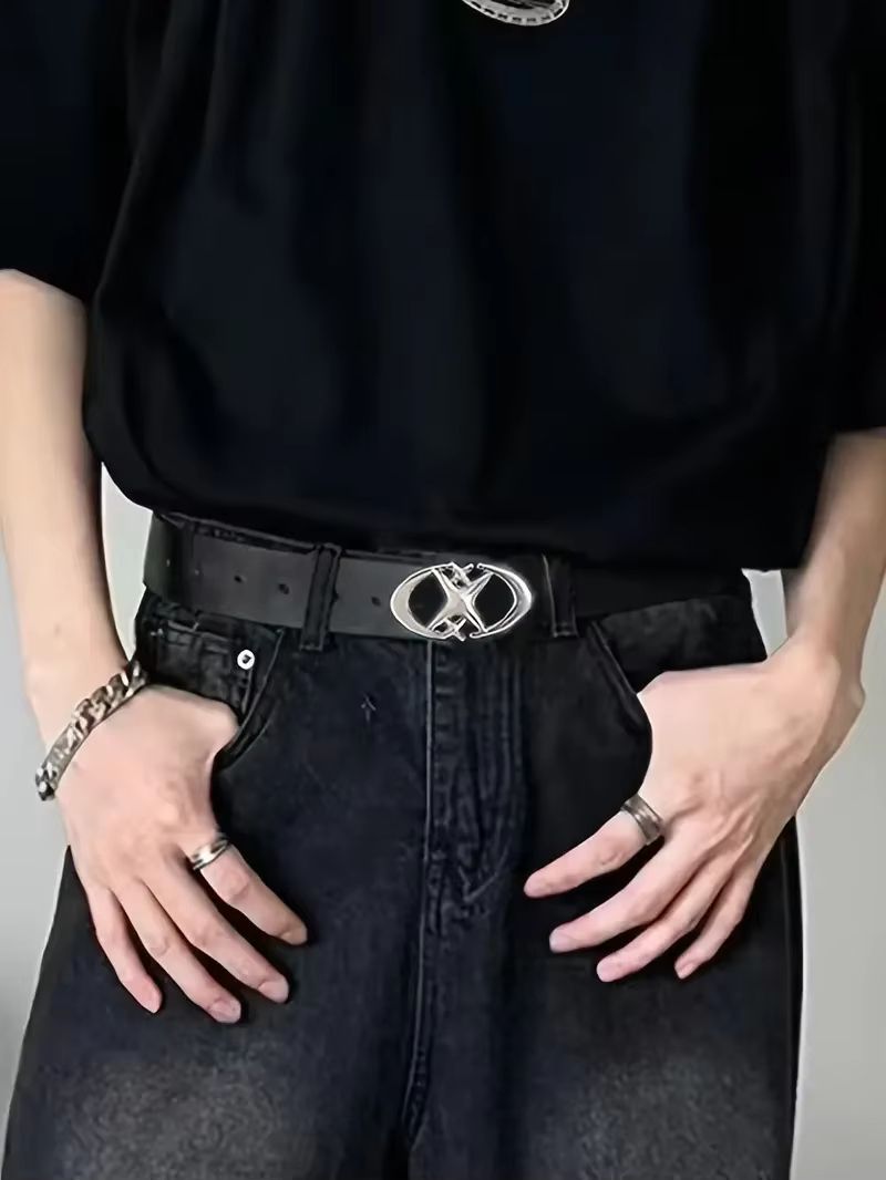 ClassicOval Cross MetalBuckle Unisex Belt  Durable Simple Style 4