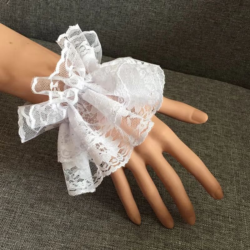 RuffleBloom Lace Wrist Cuff Duo  Elegant Hand Sleeve Accessory For Women  Girls 2
