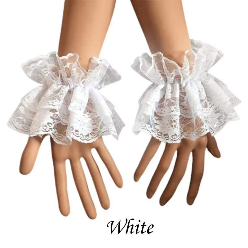 RuffleBloom Lace Wrist Cuff Duo  Elegant Hand Sleeve Accessory For Women  Girls 7