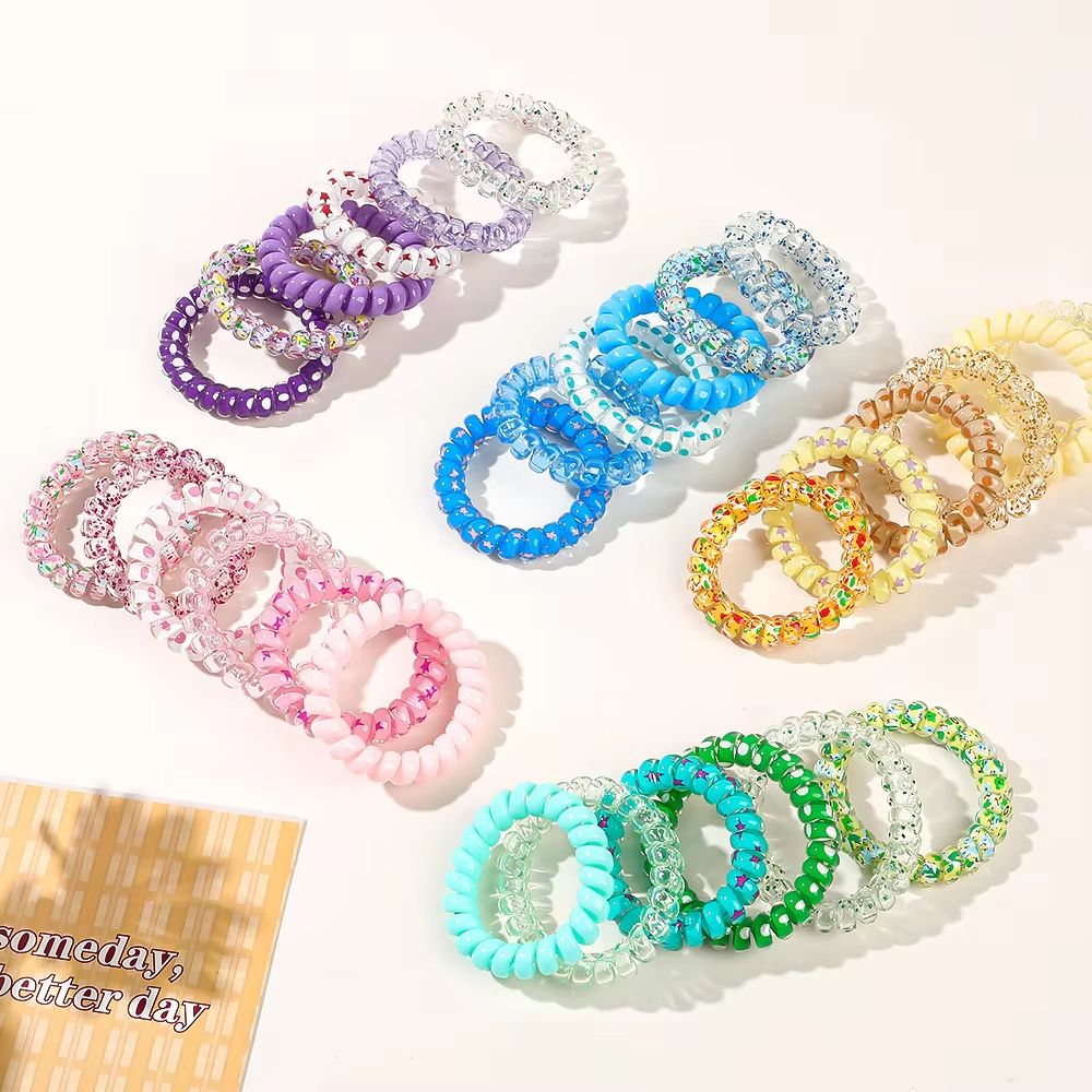 ColorTwist Jelly Coil Hair Tie Set  6Piece Vibrant Spiral Ponytail Holders 4