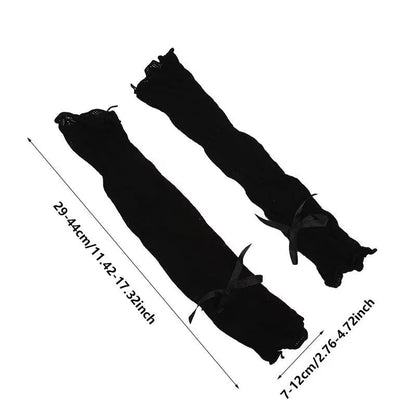 RuffleDream Mesh Lace Y2K Fingerless Gloves  Kawaii Bowknot Wrist Warmers Black  White 5