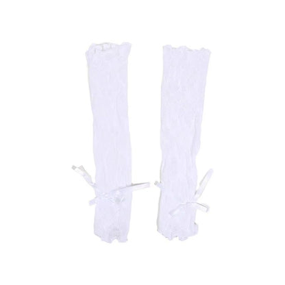RuffleDream Mesh Lace Y2K Fingerless Gloves  Kawaii Bowknot Wrist Warmers Black  White 7