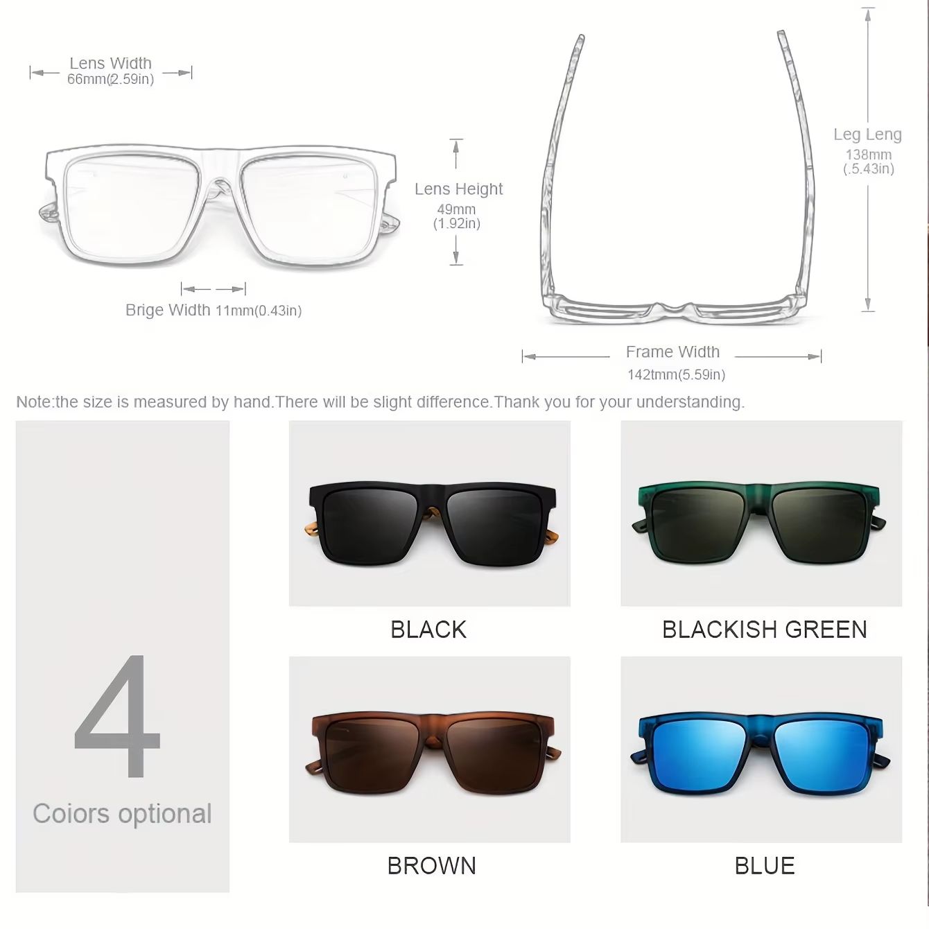 WoodGrain Square UV400 Unisex Sunglasses  Daily Outdoor Eyewear 2