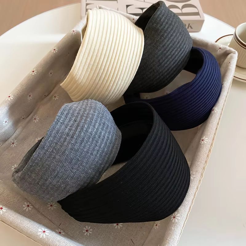 French Stripe Yarn Wide-Edge Headband – Solid Color High Headband for Women & Girls