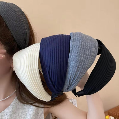 French Stripe Yarn WideEdge Headband  Solid Color High Headband For Women  Girls 1