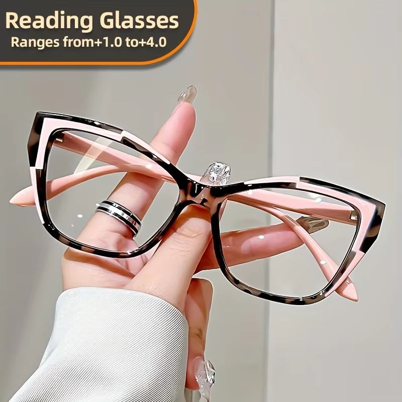 ColorBlock Cat-Eye Anti-Blue Light Reading Glasses – Stylish Women's and Men's Higher Strength 1.0-4.0