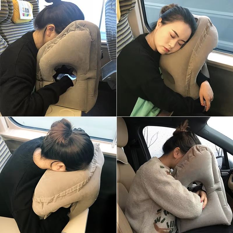 TravelEase Inflatable AirCushion Neck Pillow  Adjustable ChinSupport Headrest For Plane Car Office  1