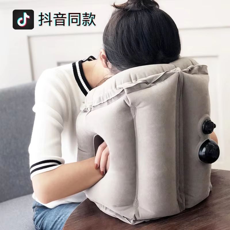 TravelEase Inflatable AirCushion Neck Pillow  Adjustable ChinSupport Headrest For Plane Car Office  4