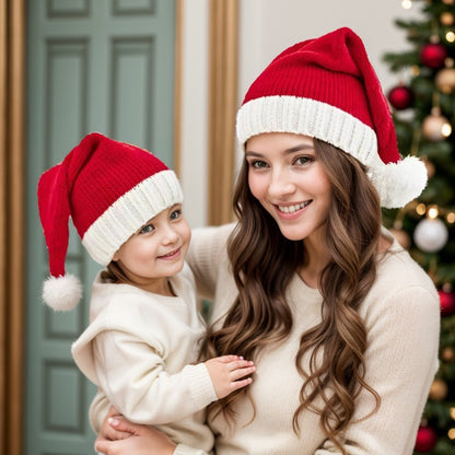 Classic Red Christmas Knit Hat, Soft Warm Knitted Cap, Santa Claus Festival Head Wear, Holiday Outfits, New Year Gift