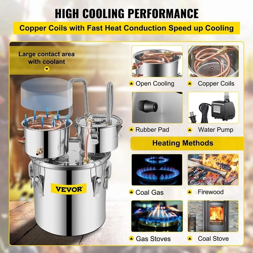 Home Brewing Kit Alcohol Still Stainless Steel Distiller With Copper Tube Water Pump And Dual Thump 2