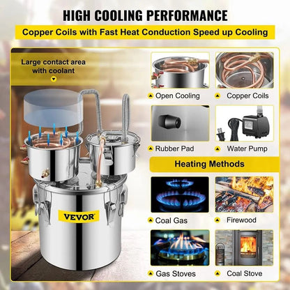 Home Brewing Kit Alcohol Still Stainless Steel Distiller With Copper Tube Water Pump And Dual Thump 2