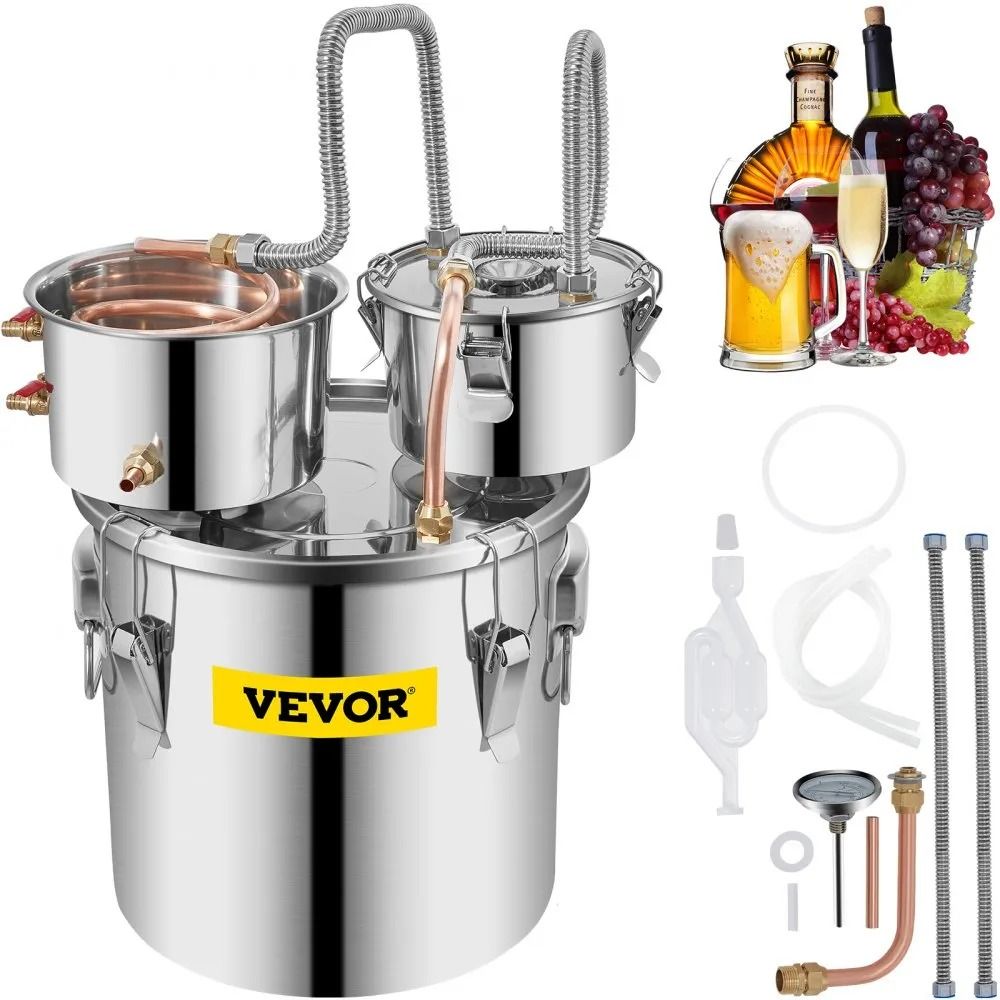 Home Brewing Kit Alcohol Still, Stainless Steel Distiller with Copper Tube, Water Pump and Dual Thumper Keg