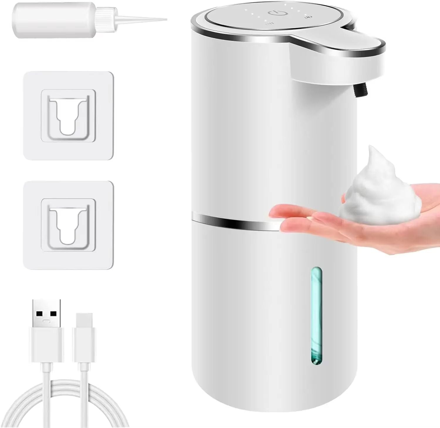 AutoFoam Touchless 12.8-oz USB-Rechargeable Foam Soap Dispenser – 4-Level Adjustable for Bathroom & Kitchen
