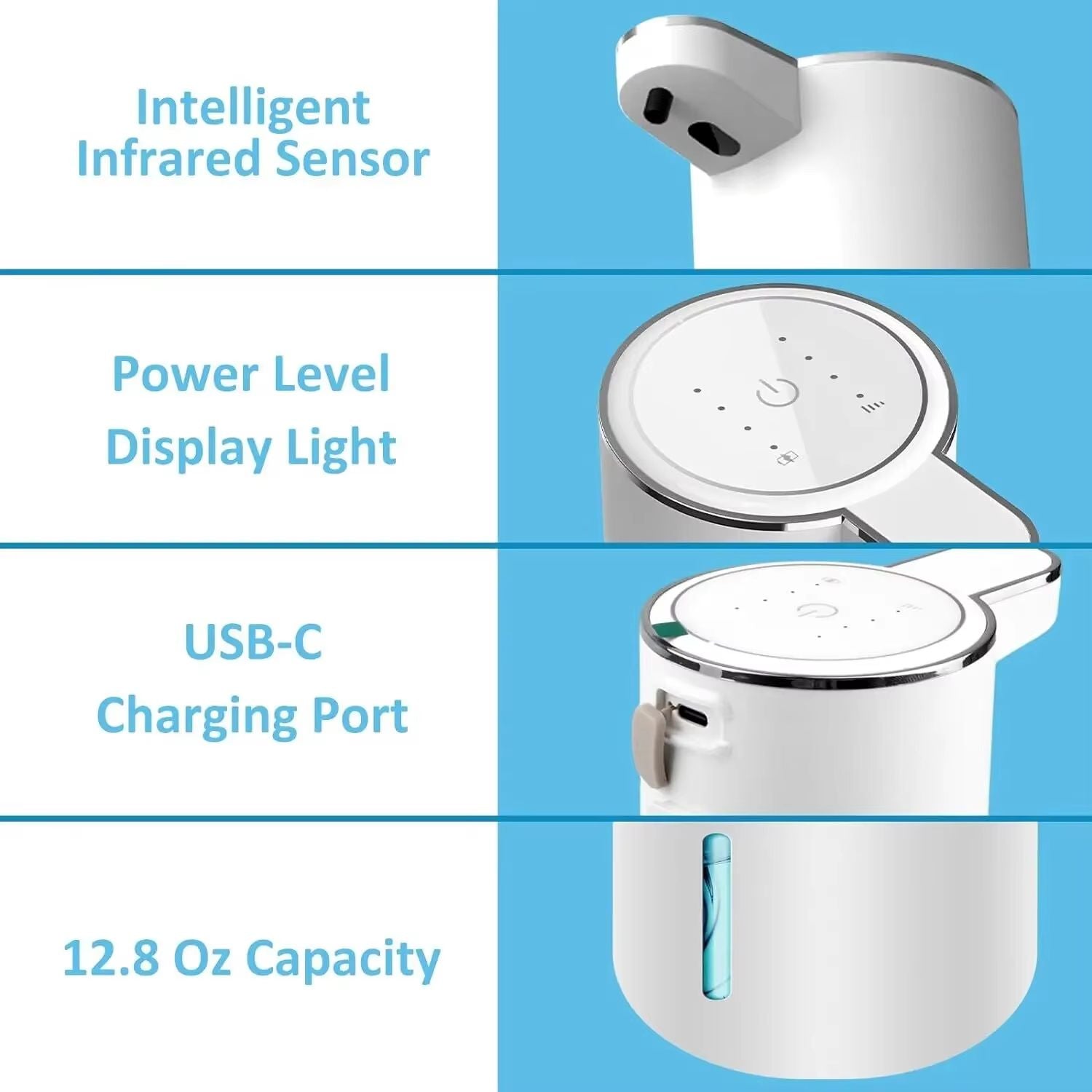 AutoFoam Touchless 380 Ml USBRechargeable Foam Soap Dispenser  4Level Adjustable For Bathroom  Kitc 2
